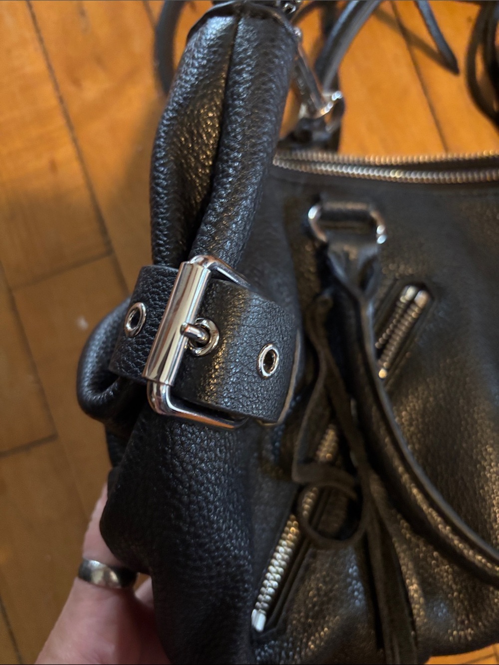 EUC Rebecca Minkoff Black Pebble Leather Fringe Moto Satchel Crossbody Tassels - Picture 4 of 14